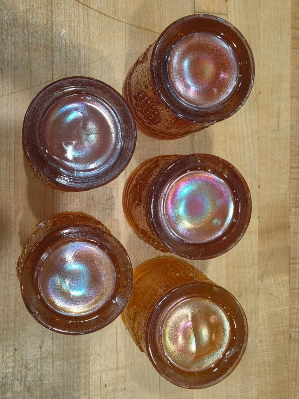Set of 5 Antique Northwood Marigold Carnival Glass Grape and Gothic Arches Tumbl